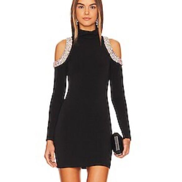 Alice + Olivia Delora Embellished Mini Dress in Black Revolve Size 8 - Picture 1 of 14